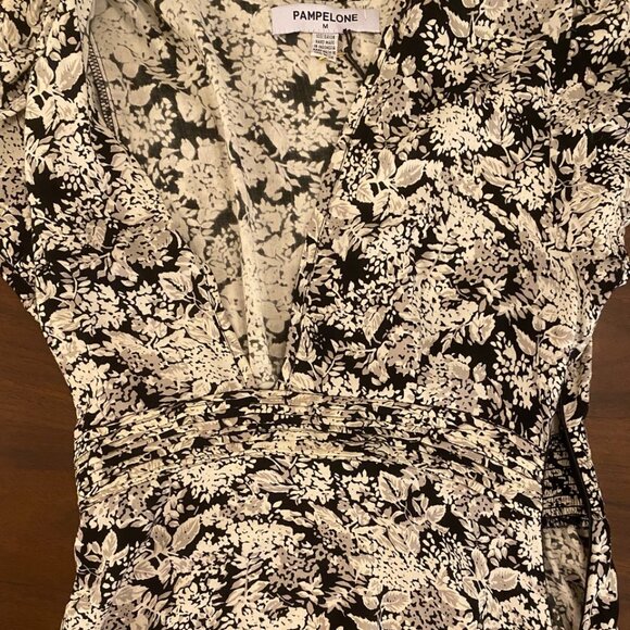 Pampelone Dress Valentina Black White Floral Printed High Slit Maxi - Picture 6 of 7